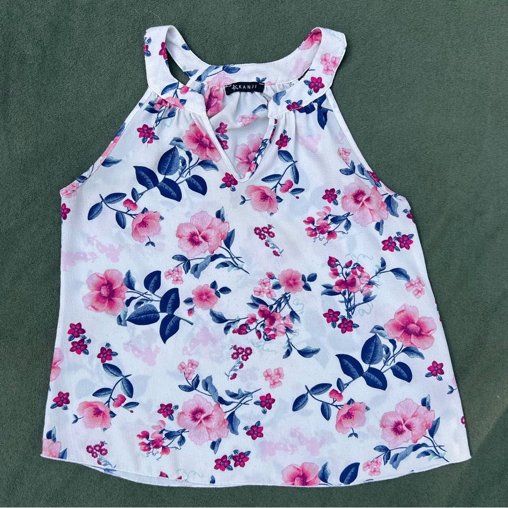 White blouse with Pink and Blue Floral design
